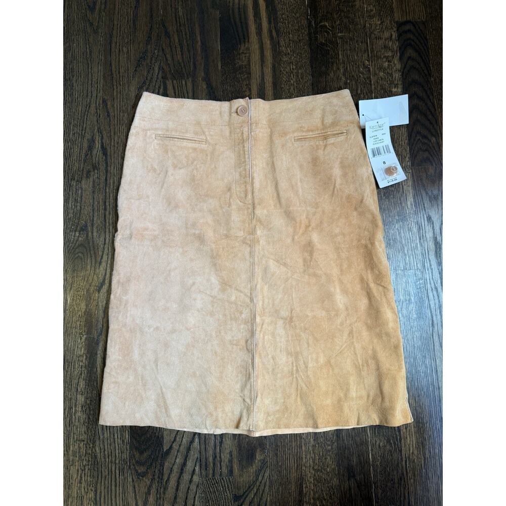 Karen Kane Butterscotch Seude Skirt New With Tags 8 Genuine Leather